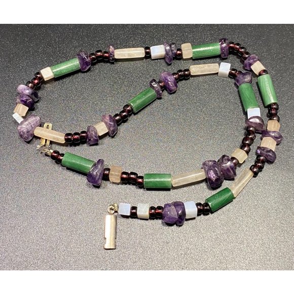 Vintage Multi Gemstone Beaded Necklace 925 Clasp 19 inches Fine - Picture 3 of 10